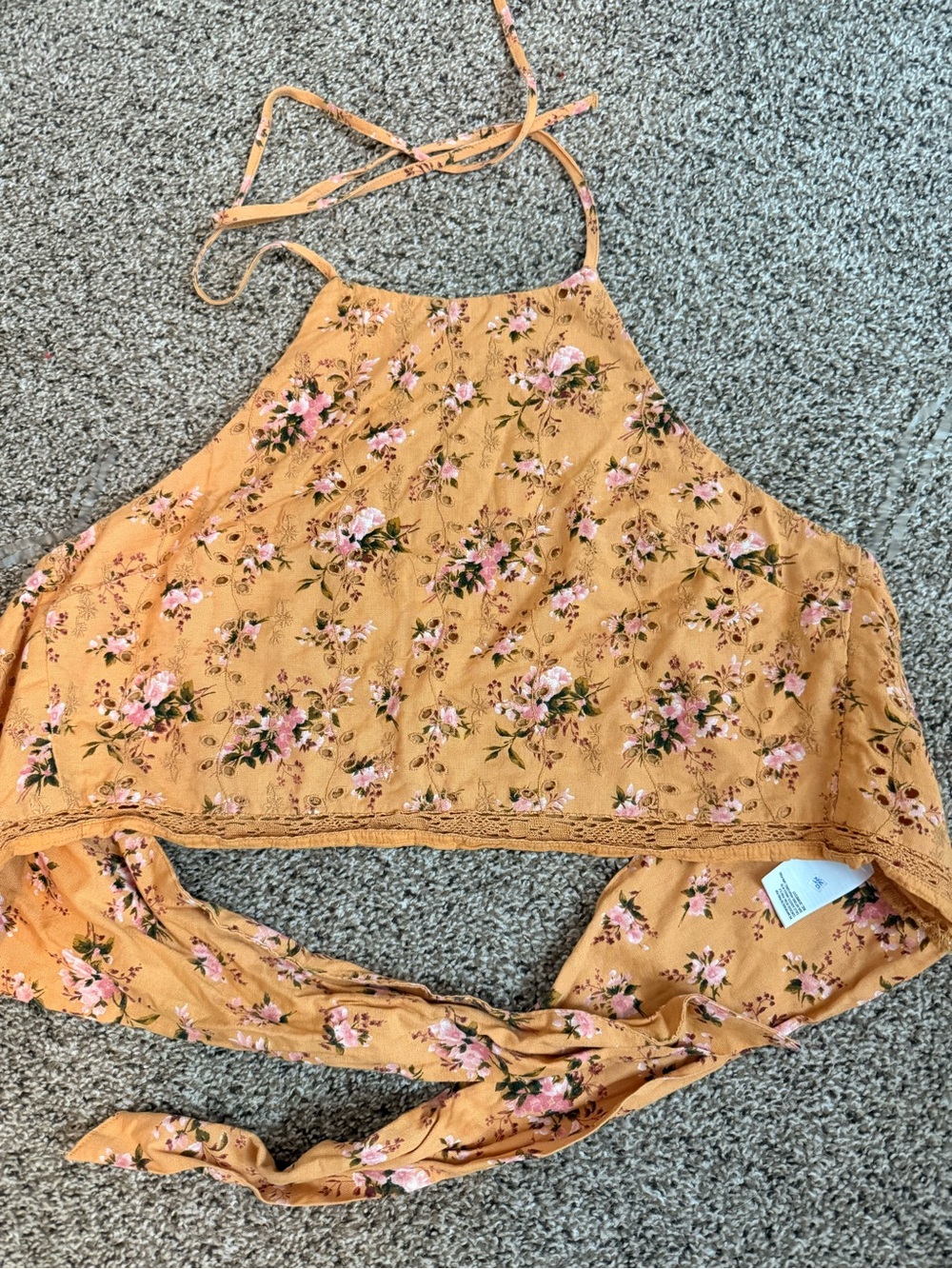 Floral Halter Crop Top with Pink Blossoms